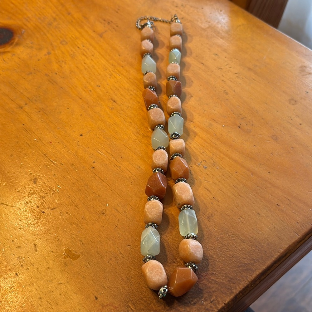 Beautiful rock necklace with silver beads